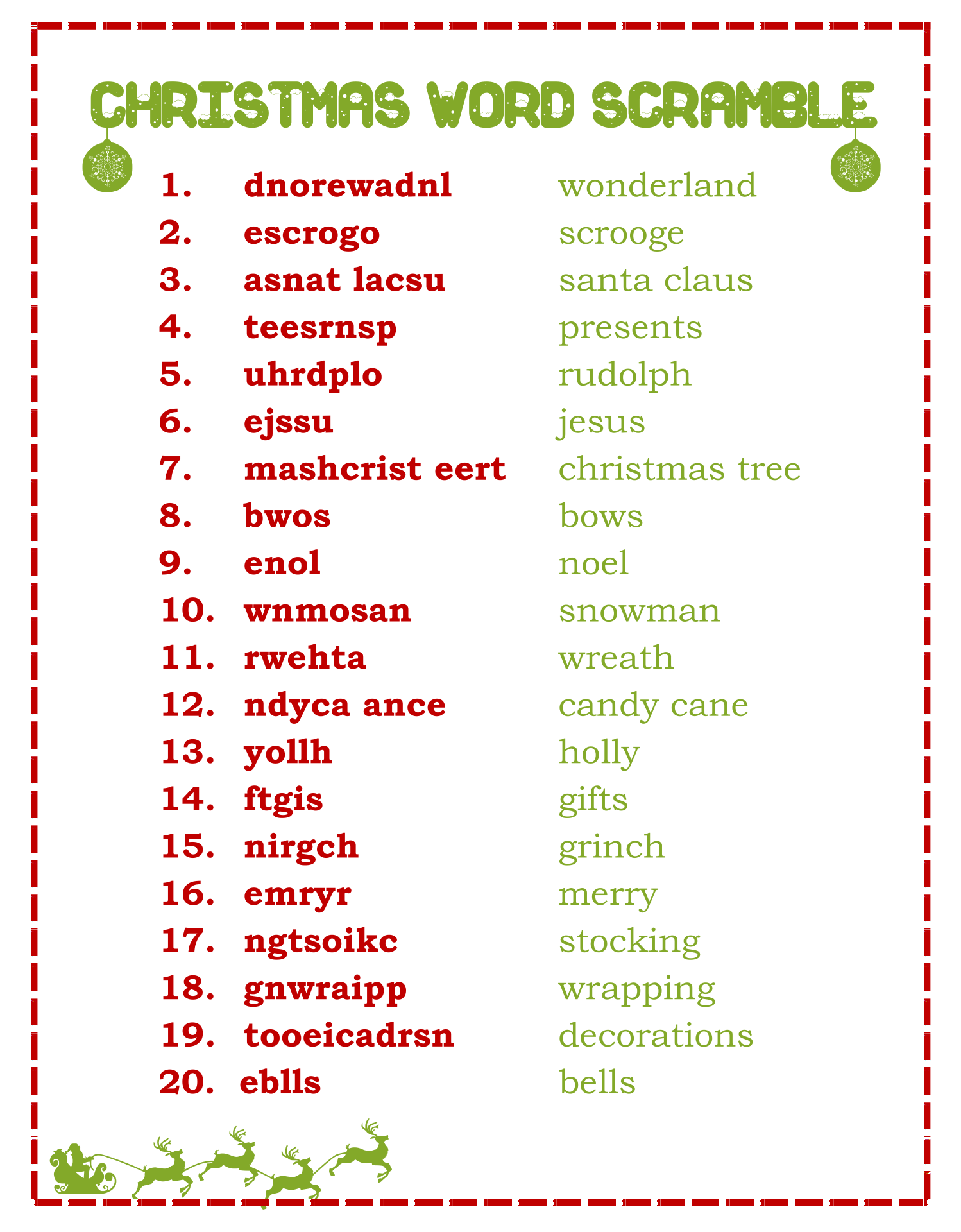 10 Best Christmas Word Scramble Printable PDF For Free