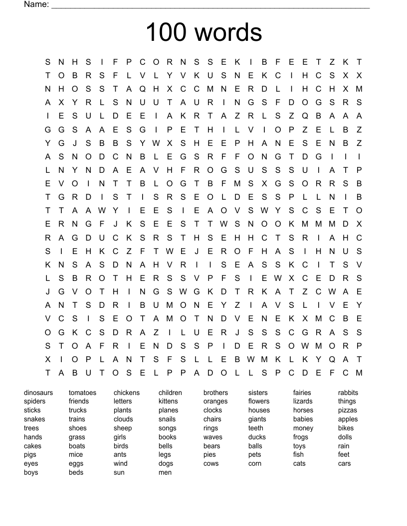 100 Word Printable Word Search Word Search Maker