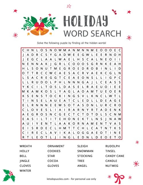 2024 Printable Calendar With Holidays Word Search Eydie Jaquith