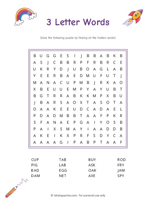 3 Letter Word Search Puzzles Free Printable Infoupdate