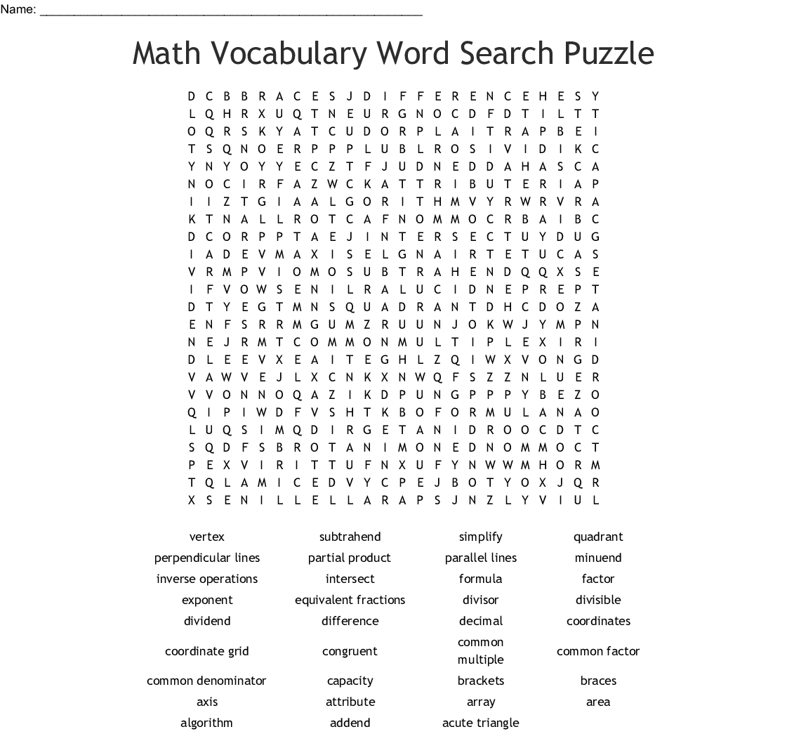 5th Grade Math Word Search Printable Word Search Printable