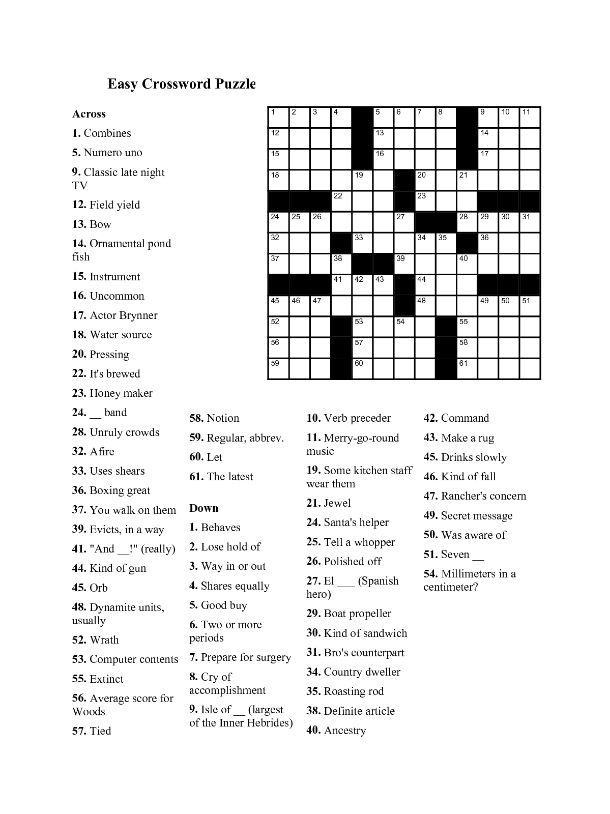 Adorable Easy Printable Crossword Puzzles For Seniors Hudson Website