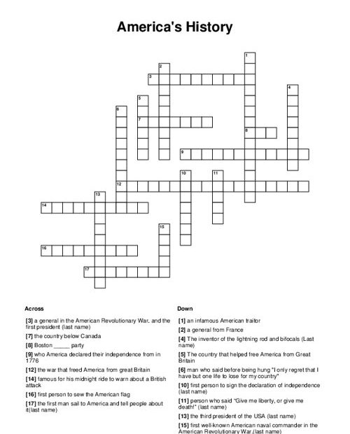 America 39 s History Crossword Puzzle