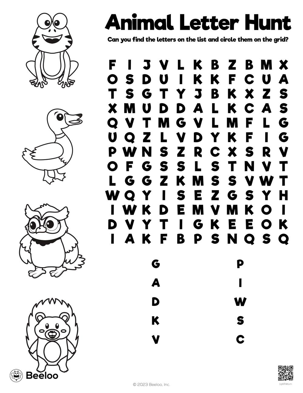 Animal Letter Hunt Beeloo Printable Crafts For Kids 1qKlP4Kvm 
