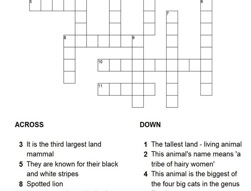 Animals And Their Sounds Crossword Puzzle Crossword Puzzles For Kids