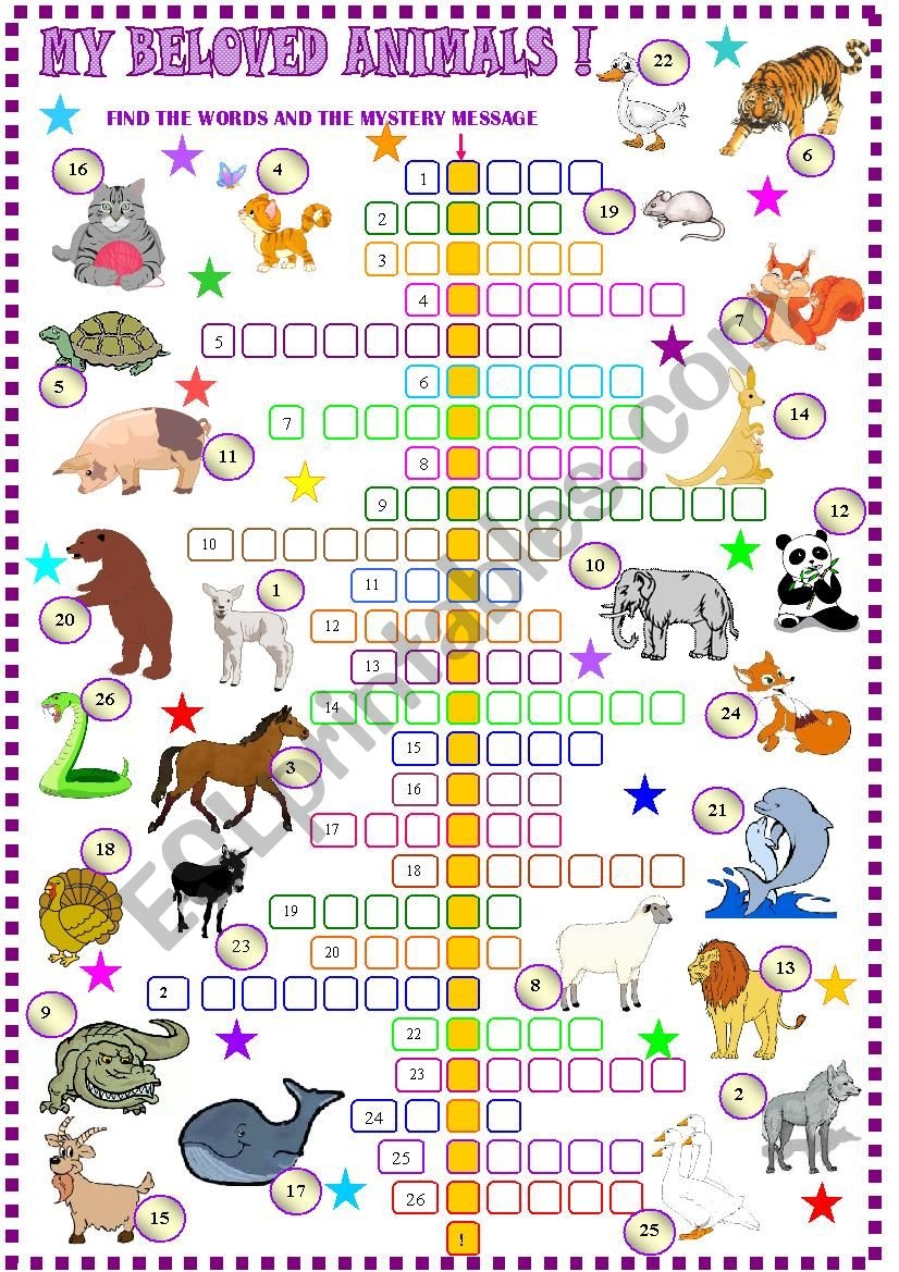 Animals Crossword Puzzle ESL Worksheet By Spied d aignel