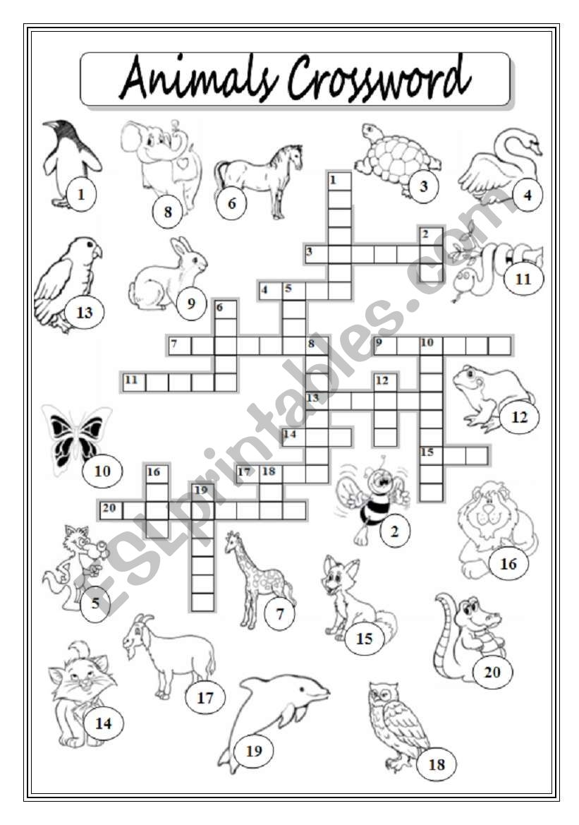 Animals Crossword Puzzle ESL Worksheet By Xyz5