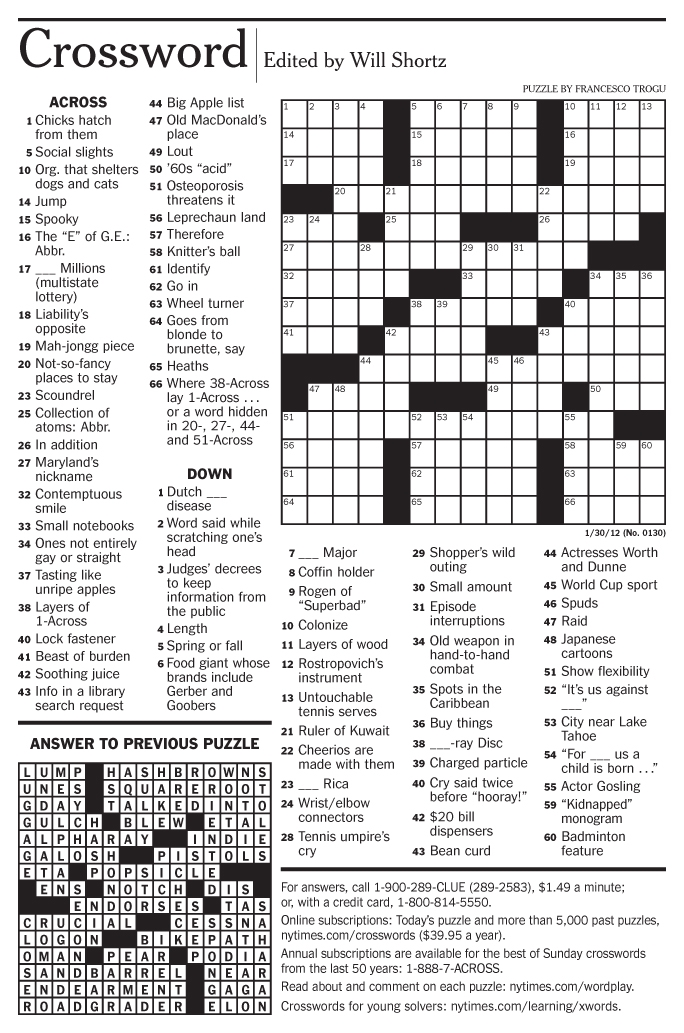 Answers To New York Times Crossword Puzzle Today New York Ti