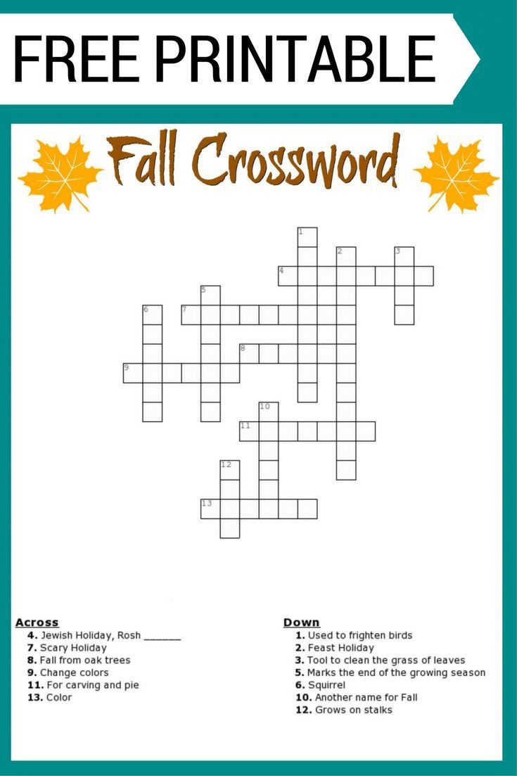Autumn Crossword Puzzle Printable FREE Printable HQ