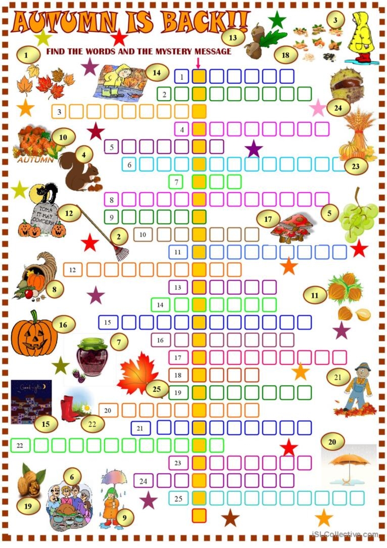 Autumn Crossword Puzzle With Ke English ESL Worksheets Pdf Doc