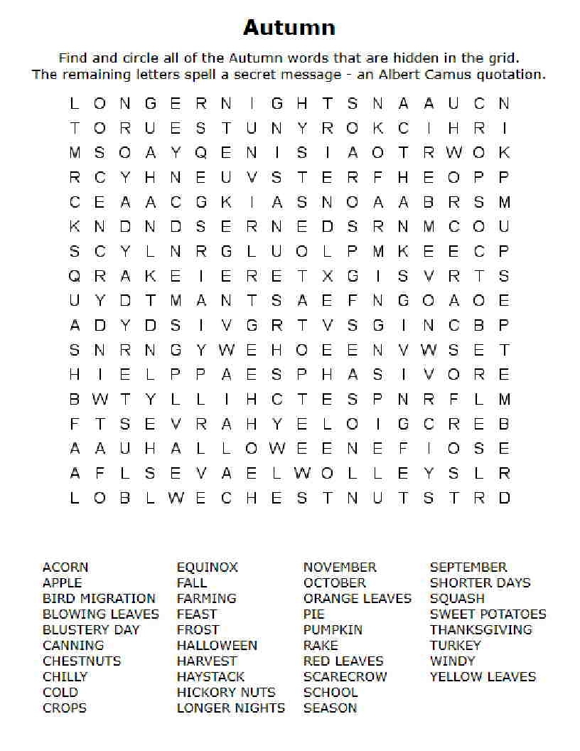 Autumn Word Search Printable Printable Word Searches