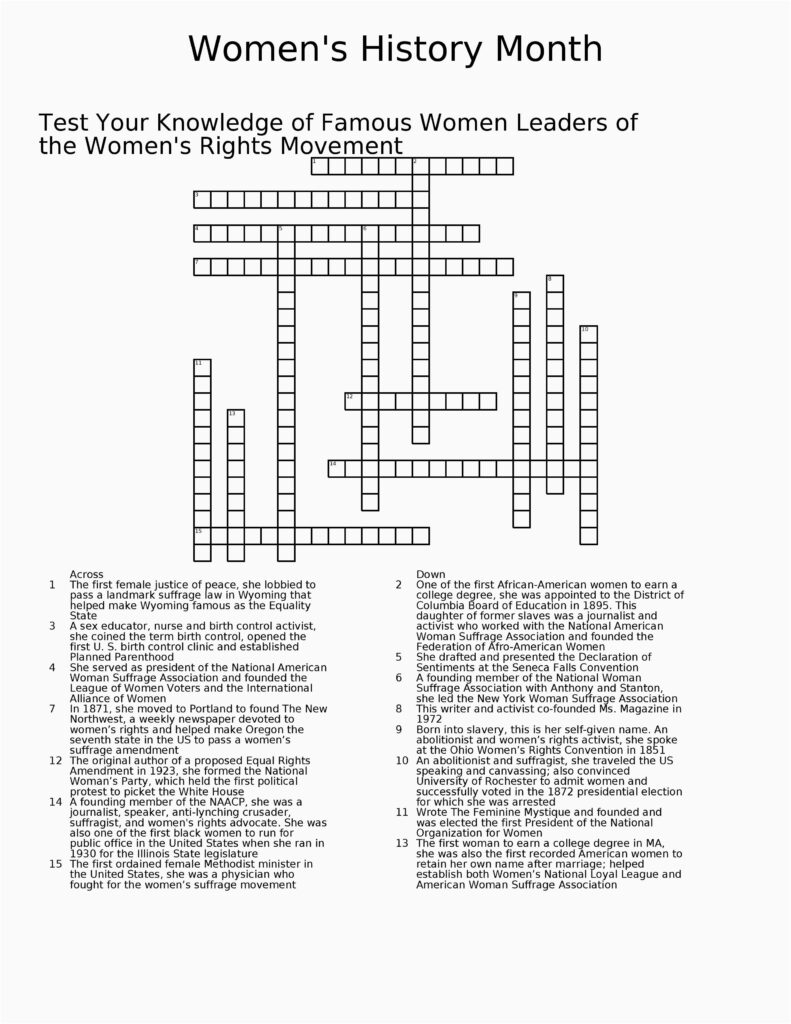 Black History Crossword Puzzle Printable Printable Crossword Puzzles 