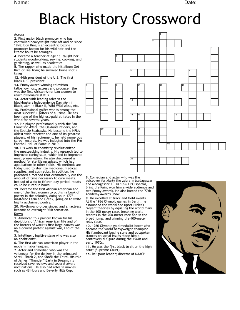 Black History Crossword Puzzle Printable Printable Templates