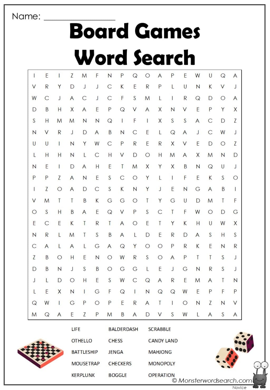 Board Games Word Search 2 Monster Word Search