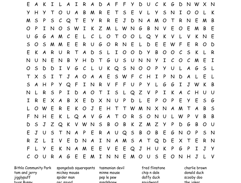 Cartoon Network Printable Word Search Free Printable Infoupdate