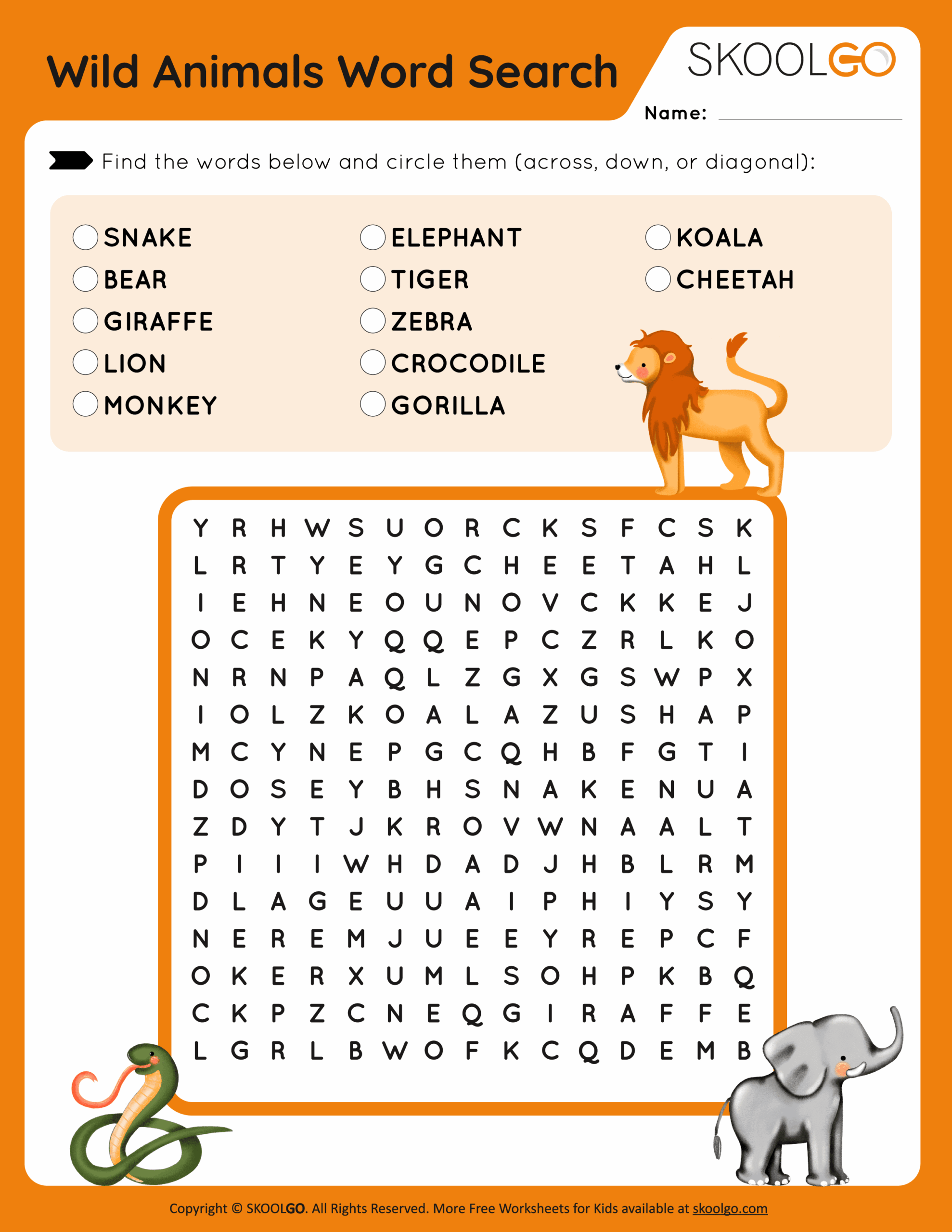 Challenging Animals Word Search Printable Word Search Maker