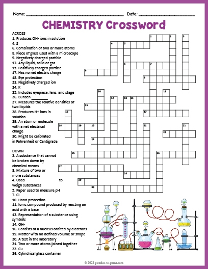 Chemistry Crossword Worksheets Library