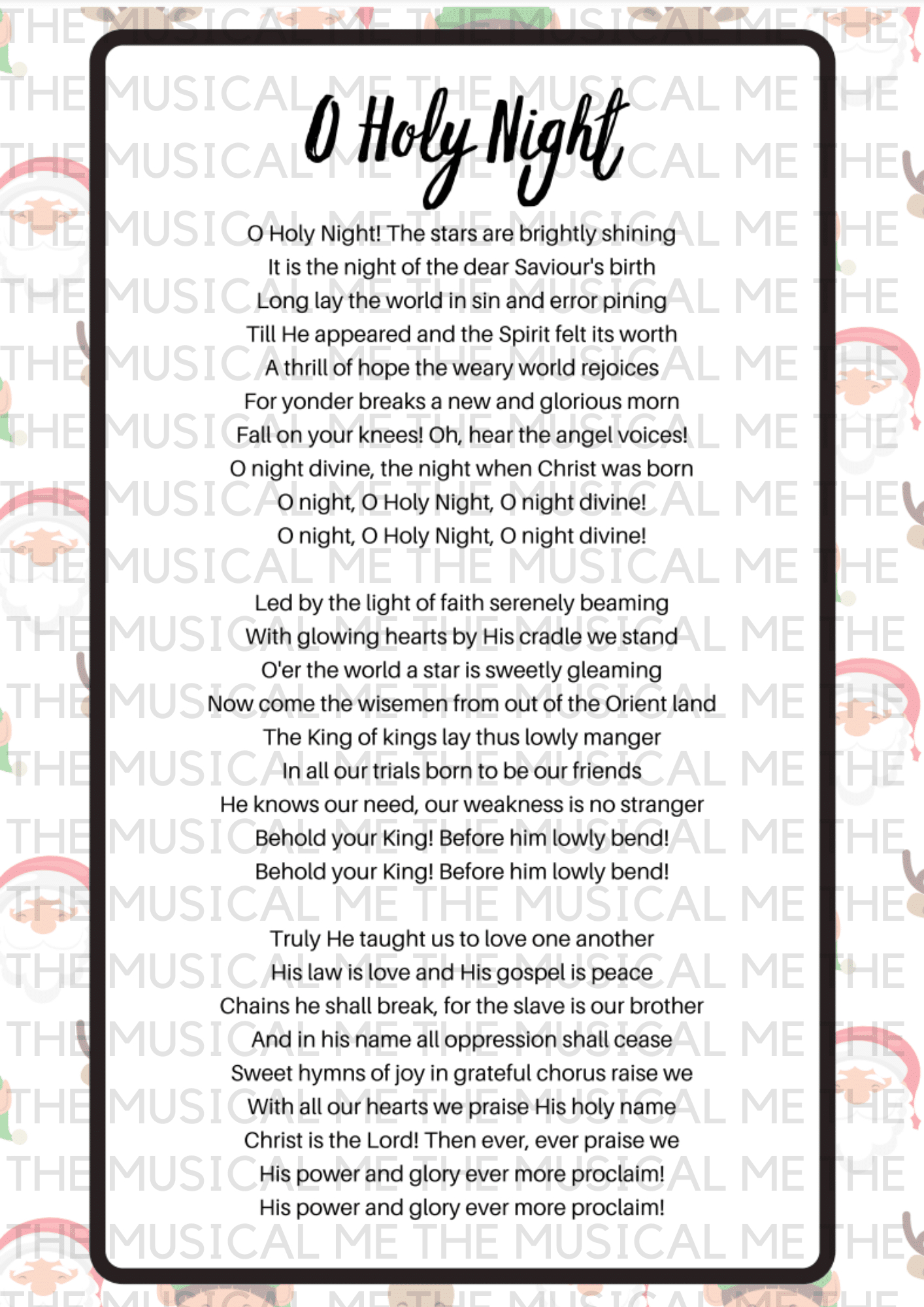 Christmas Carols Words Printable FREE Printable A Z