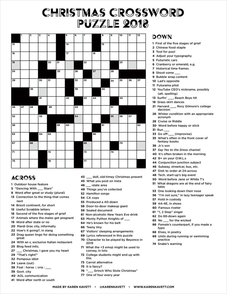 Christmas Crossword Puzzle Adults Free Crossword Puzzles Printable