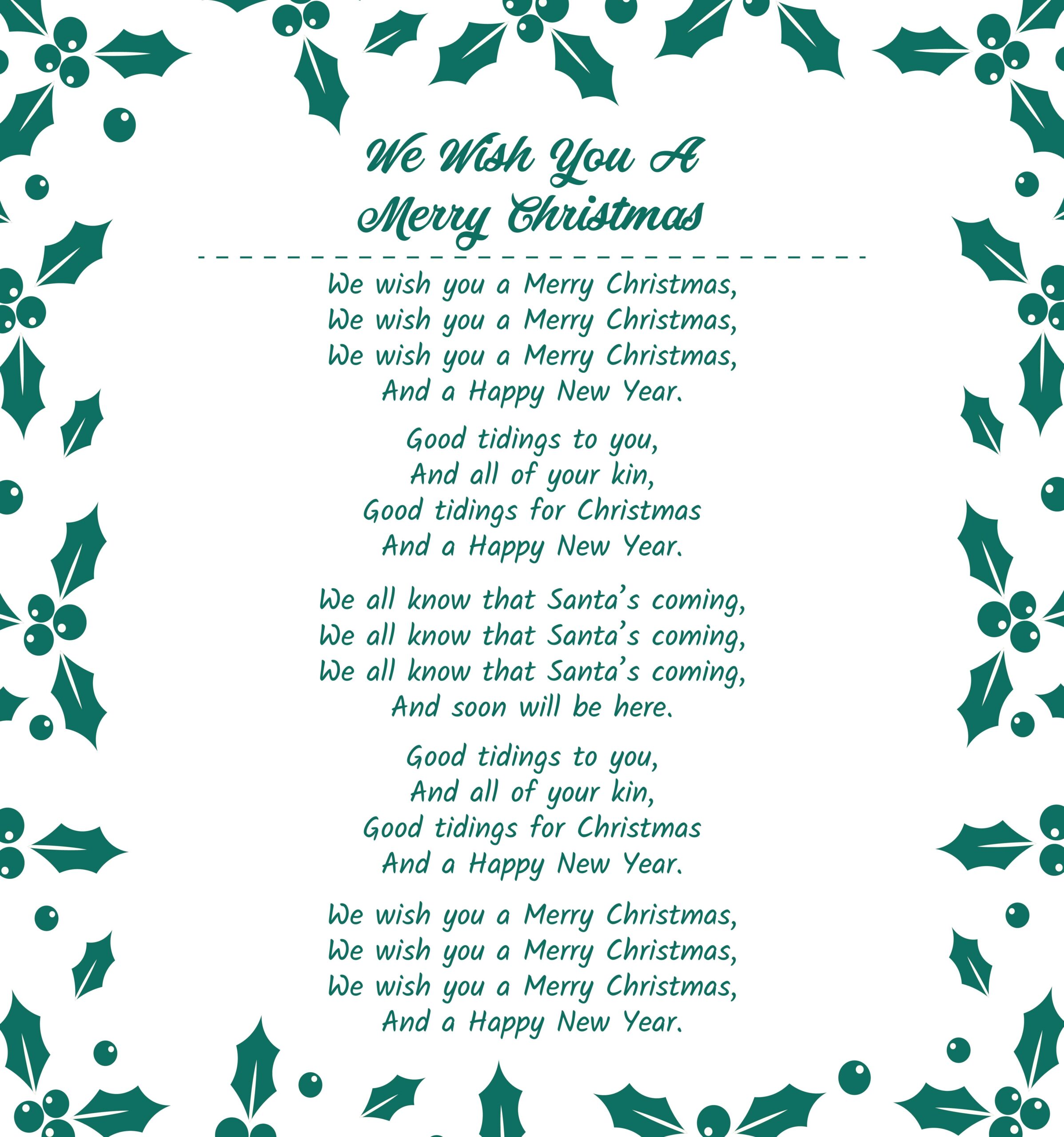 Christmas Songs Words Printable
