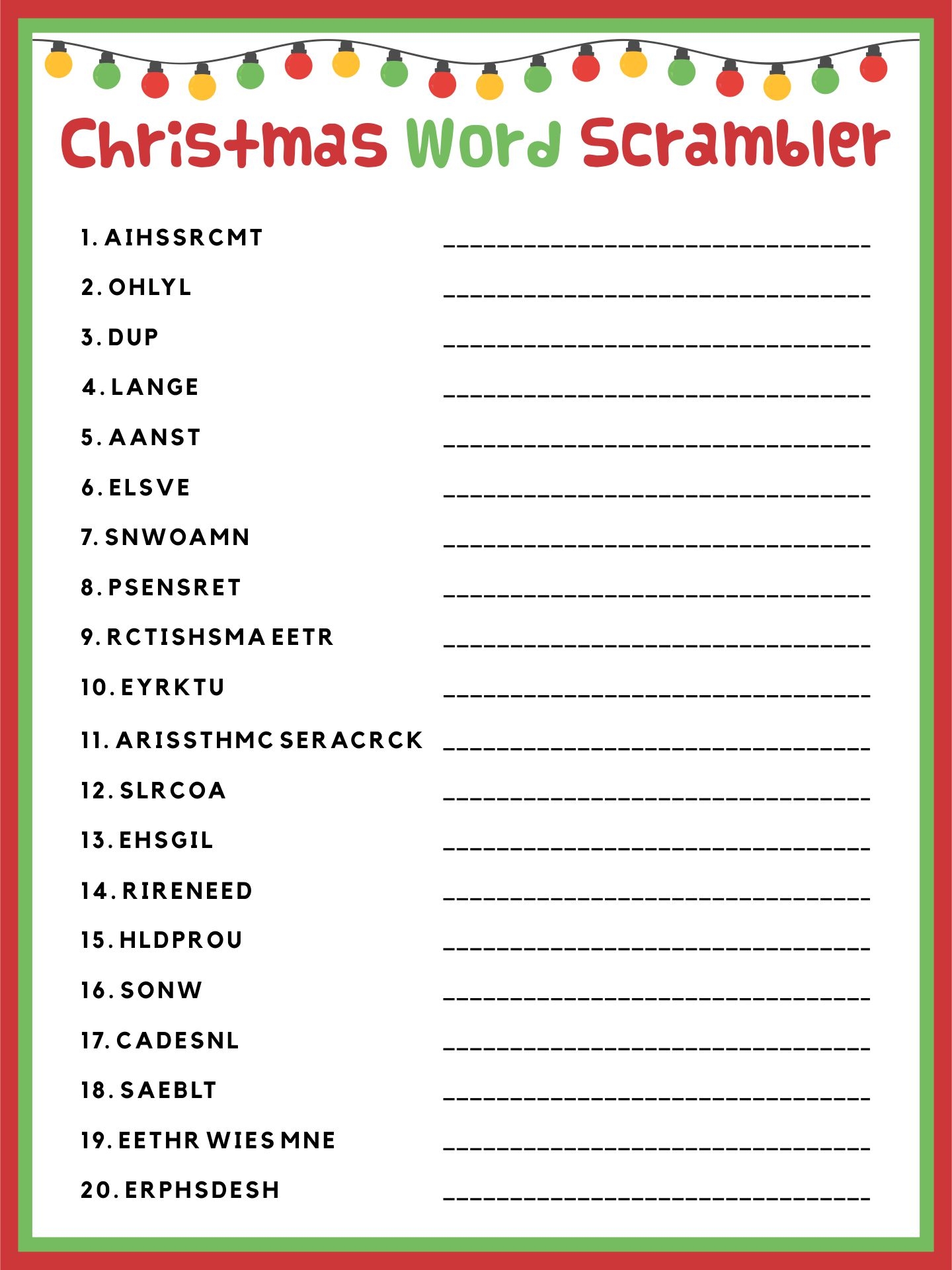 Christmas Word Scramble 14 Free PDF Printables Printablee
