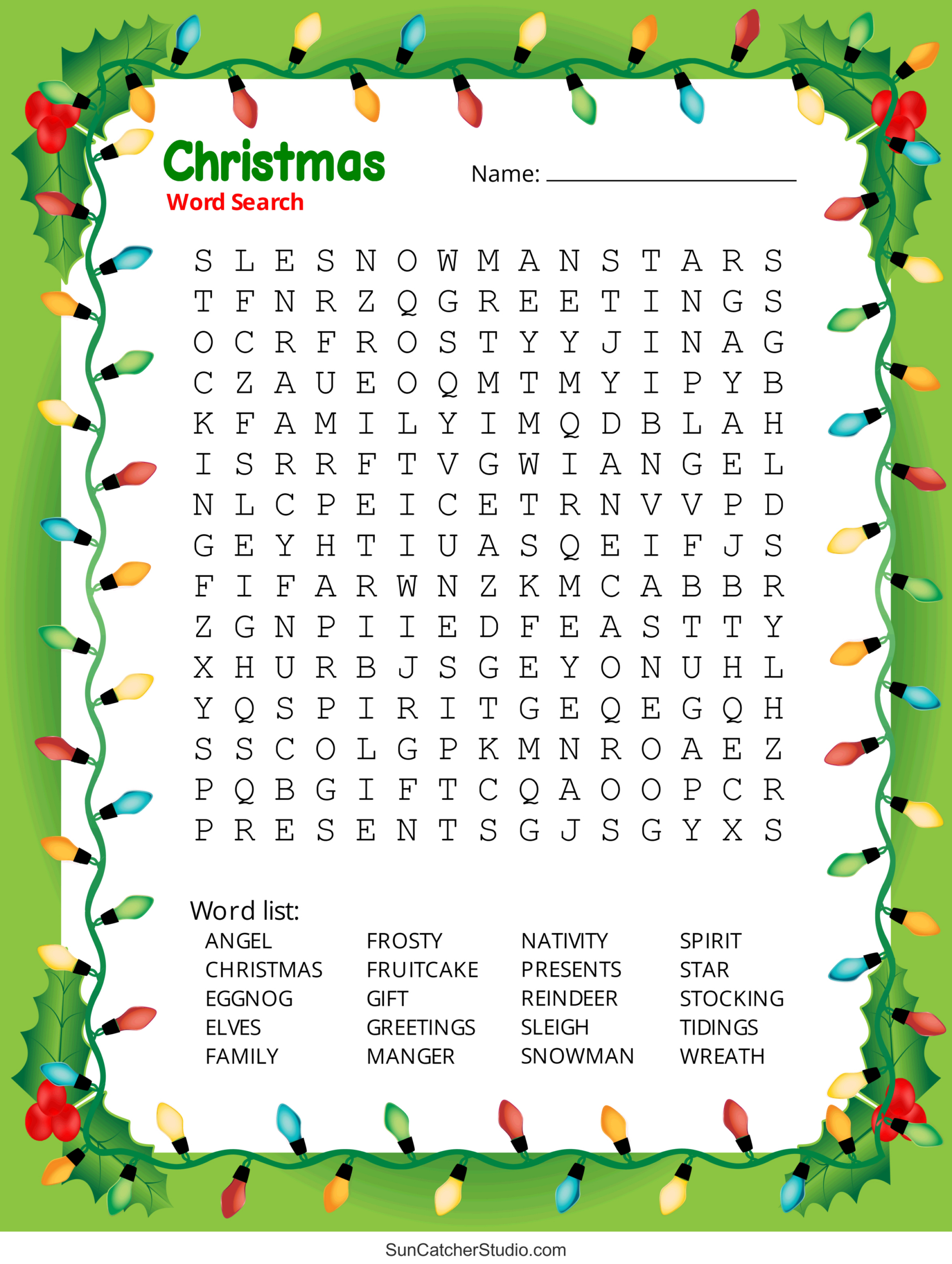 Christmas Word Search Printable FREE Printable A Z