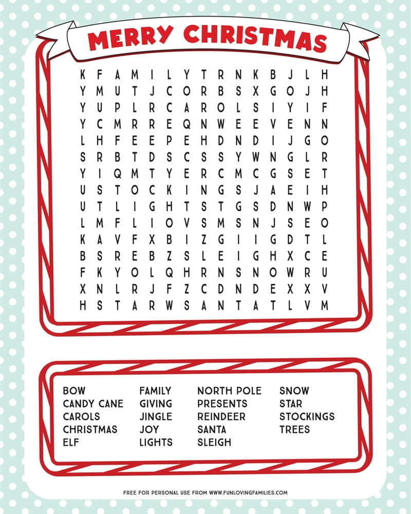 Christmas Word Search Printable Pages