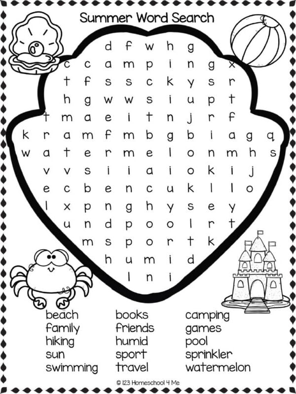 Color Sheets Summer Word Search Printable Free Coloring Sheet 