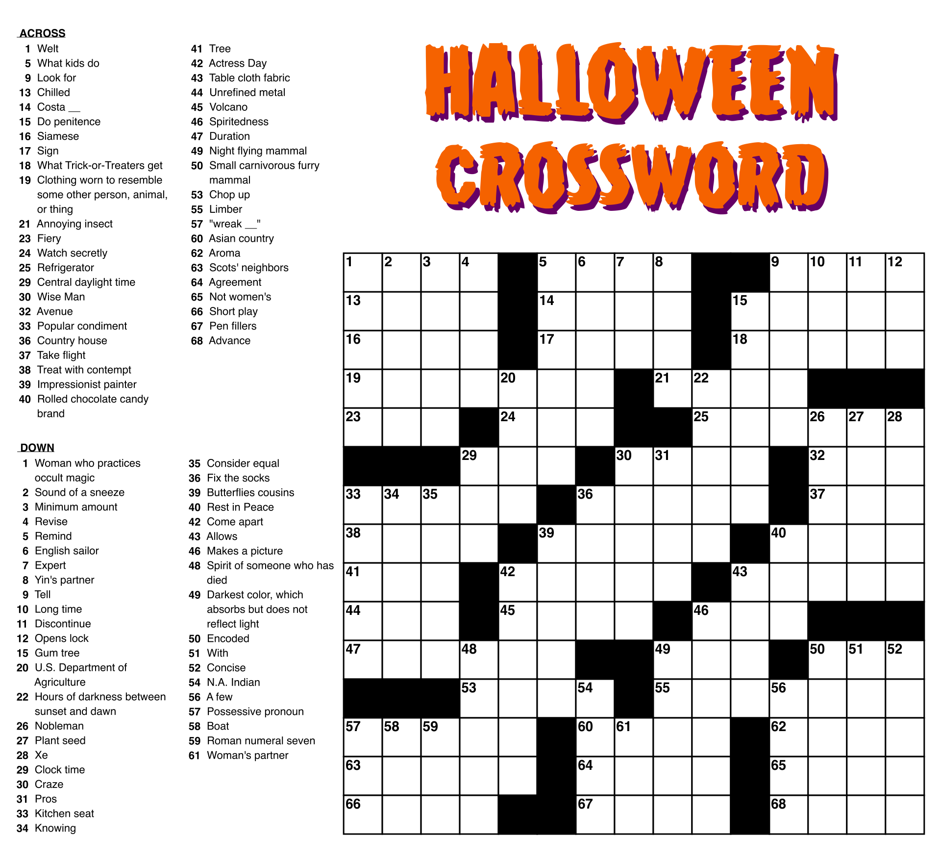 Crossword Puzzle Easy Printable