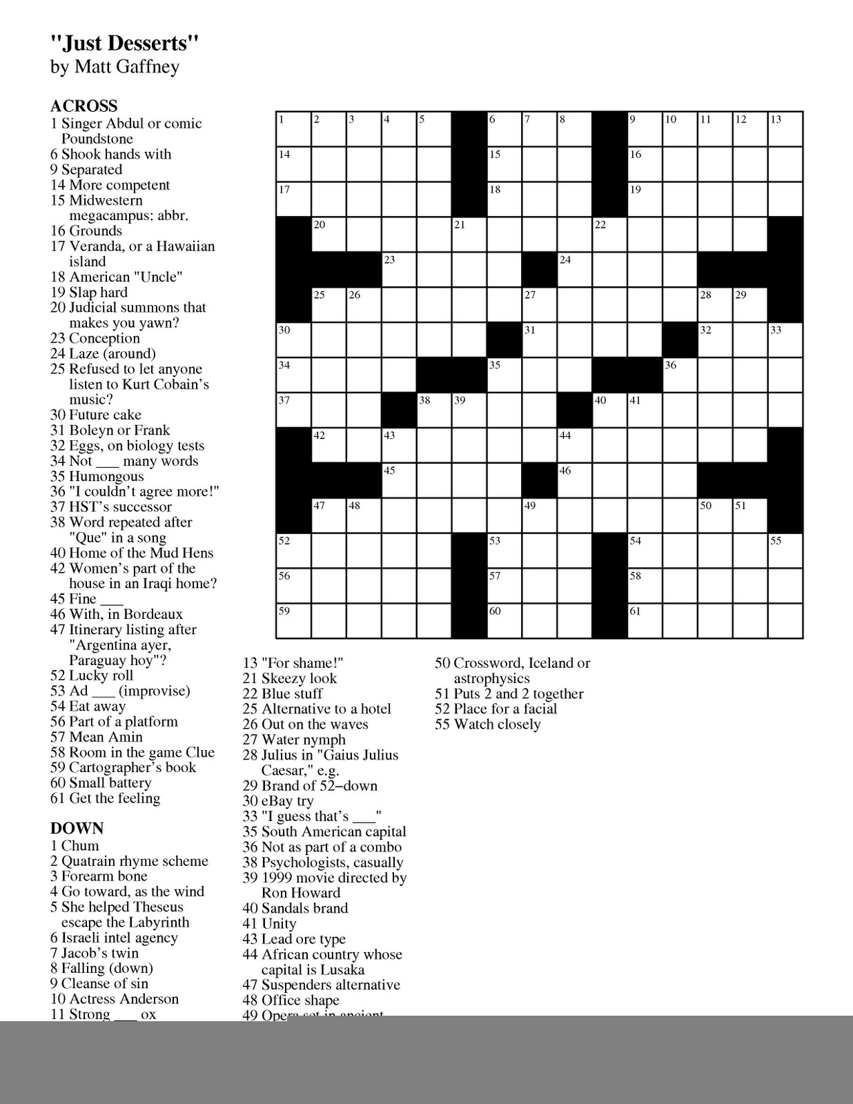 Crossword Puzzles Easy Free Printable