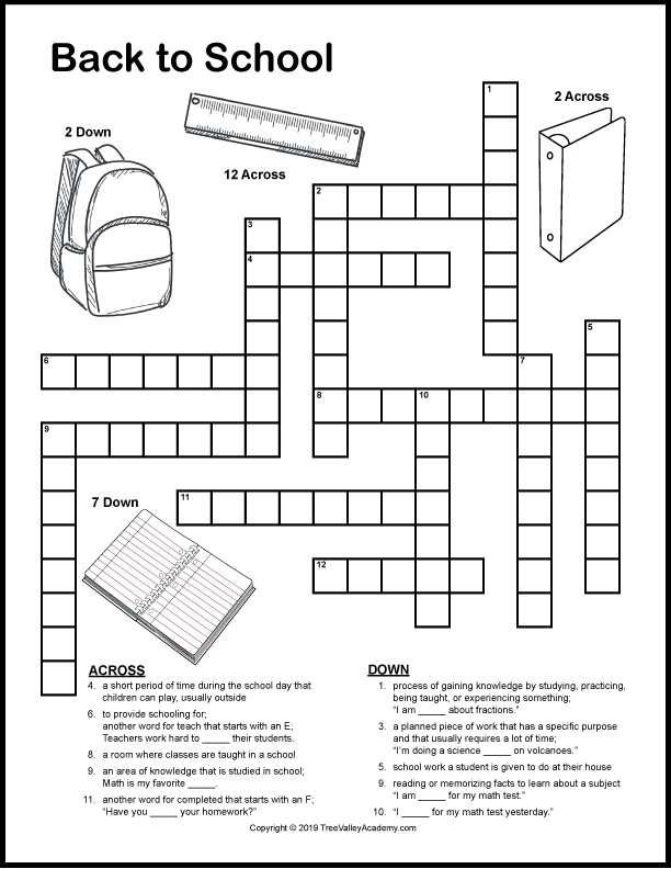 Crossword Puzzles For 4Th Graders Printable