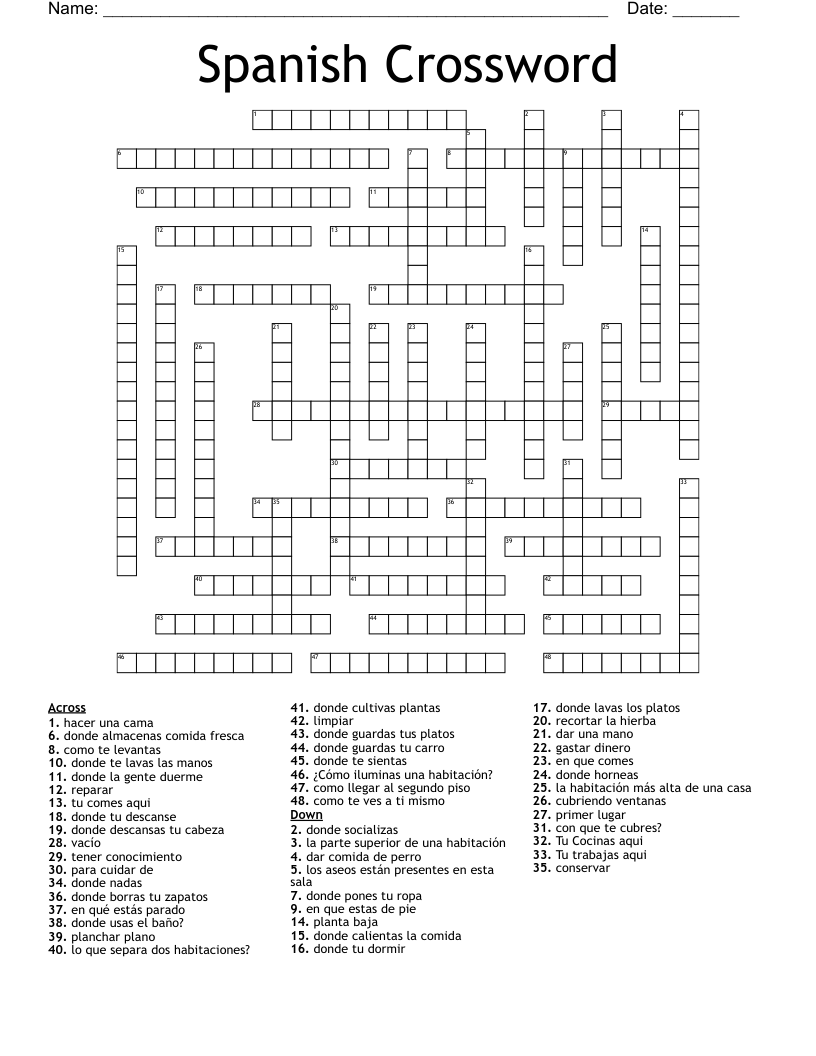 Crossword Puzzles In Spanish Printable Printable Free Templates