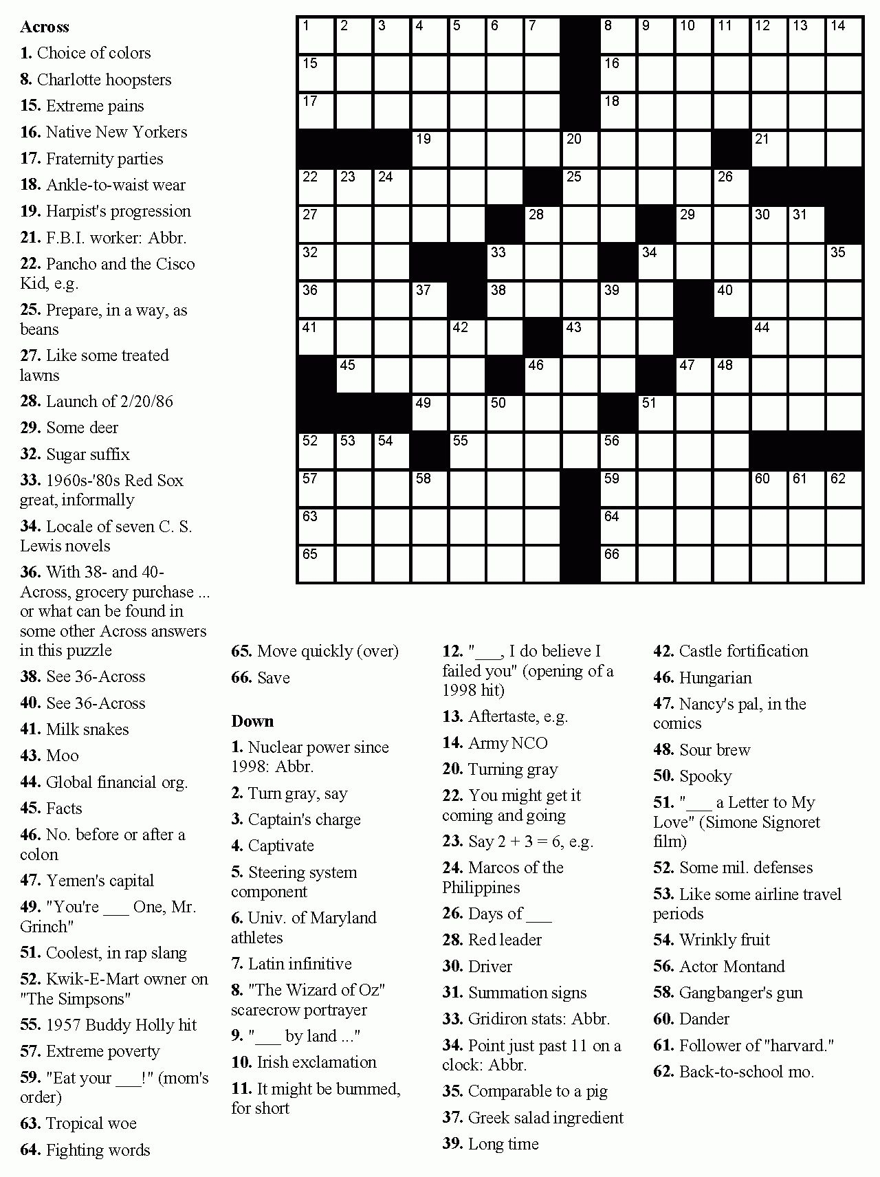 Crossword Puzzles With Answers Printable