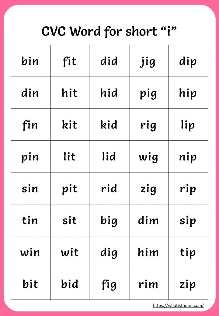 Cvc Words List Printable