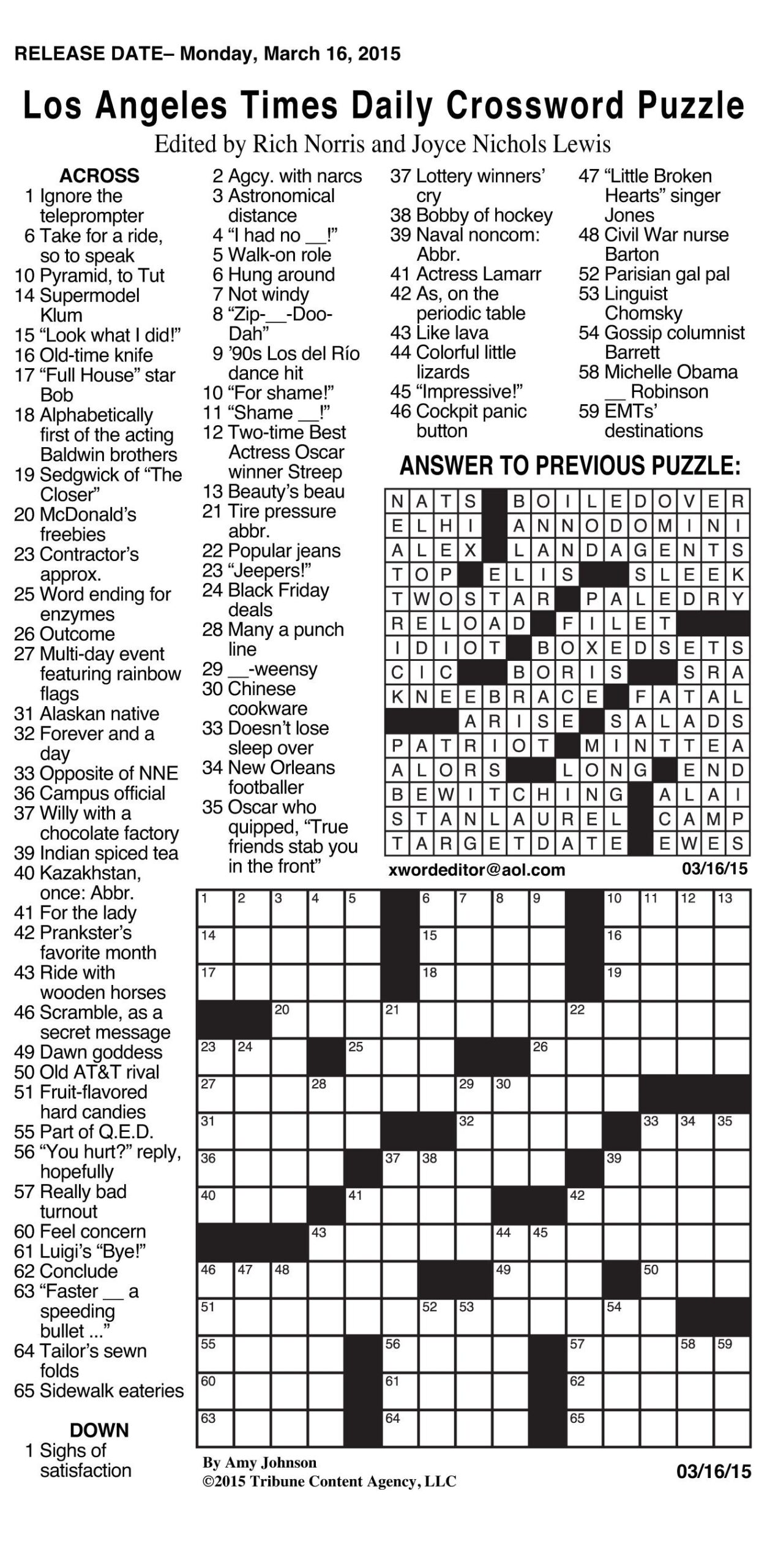 Daily Crossword Puzzle Printable Printable Crossword Puzzles