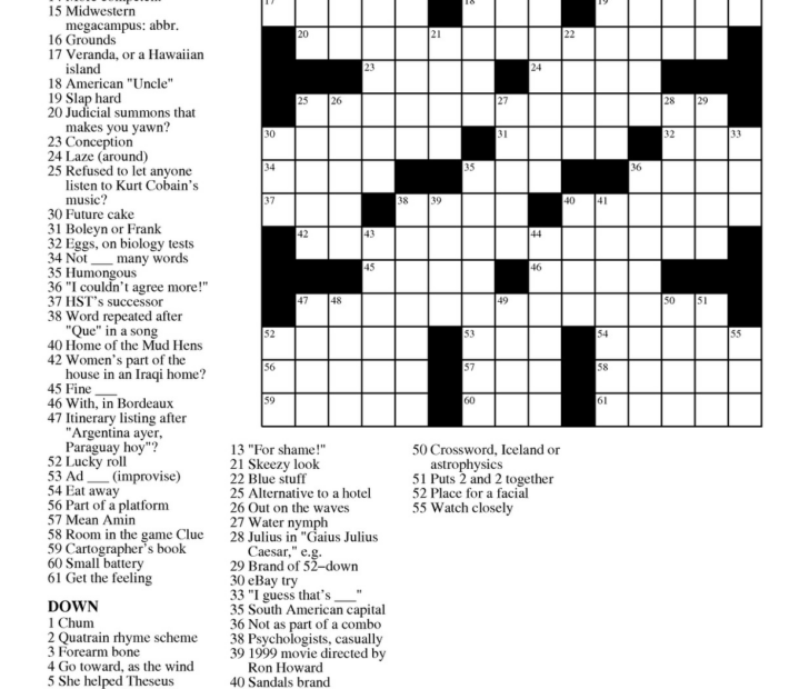 Daily Crossword Puzzle Printable Printable Crossword Puzzles James