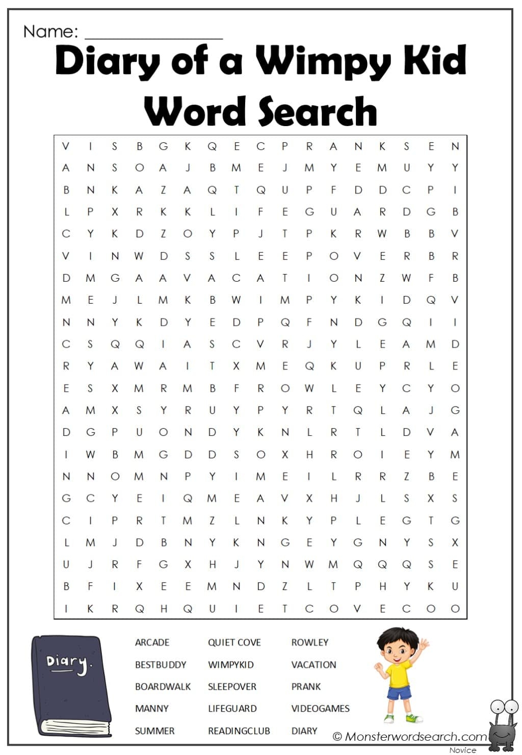 Diary Of A Wimpy Kid Word Search Monster Word Search