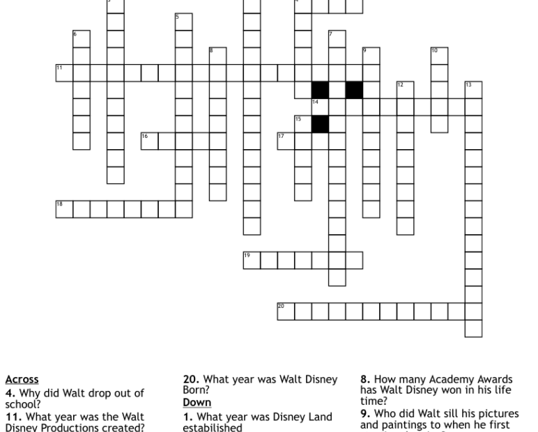Disney Crossword Puzzles Printable Free Crossword Puzzles Printable