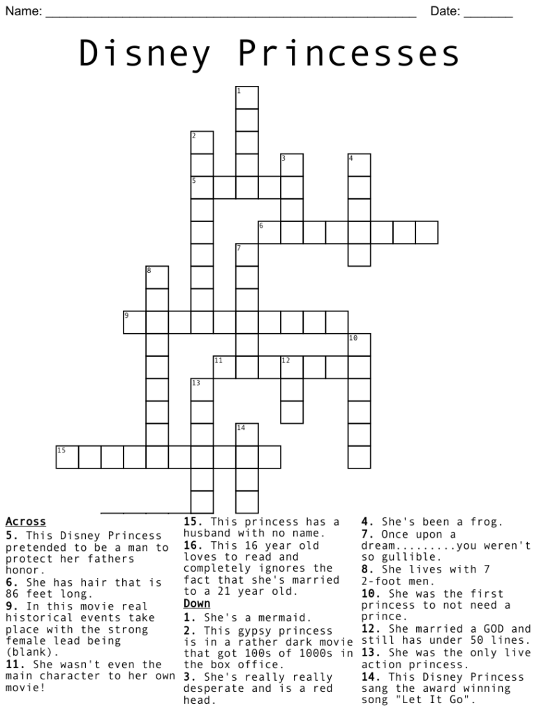 Disney Crossword Puzzles Printable Free Crossword Puzzles Printable