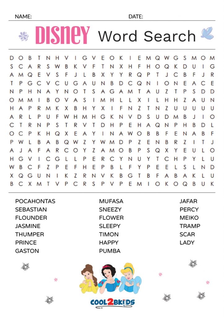 Disney Princess Word Search Printable Word Search Maker