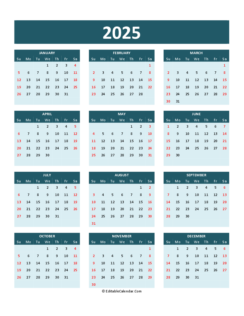Download 2025 Calendar Printable Word Pdf Word Version 