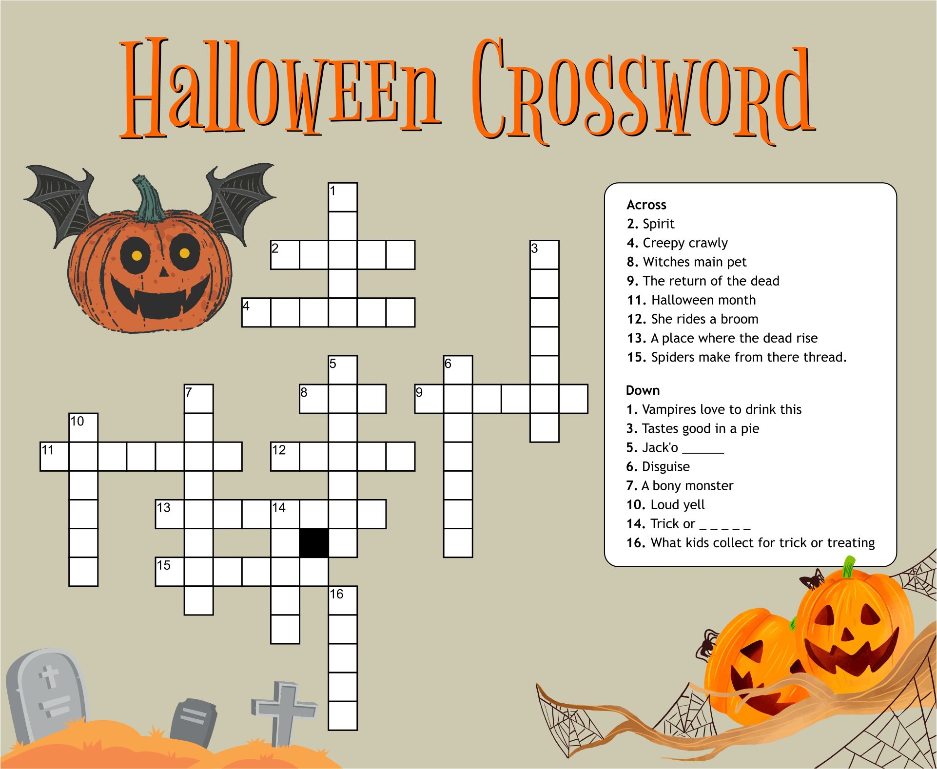 Easy Halloween Crossword Puzzles Printable