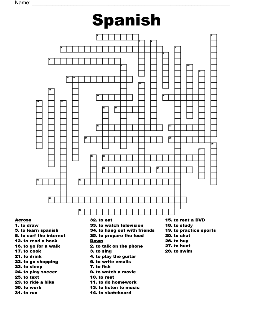 Easy Spanish Crossword Puzzles Printable