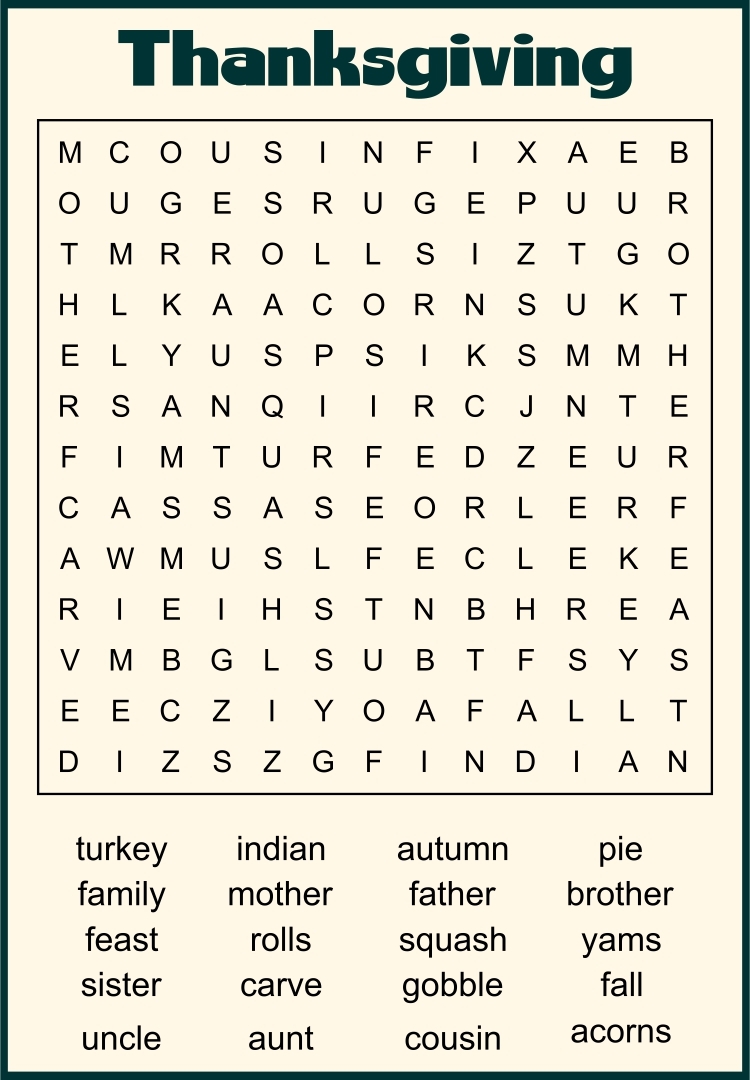 Easy Thanksgiving Word Search 12 Free PDF Printables Printablee