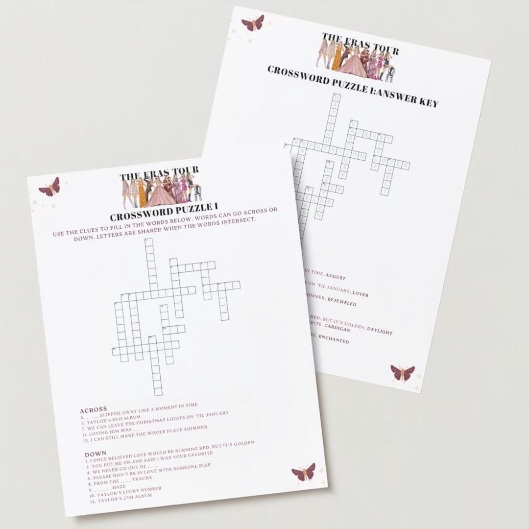 Editable Taylor Swift Crossword Puzzle Eras Tour Party Taylor Swift 