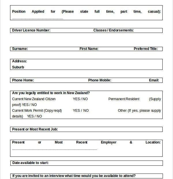 Employment Printable Blank Job Application Form Word Document