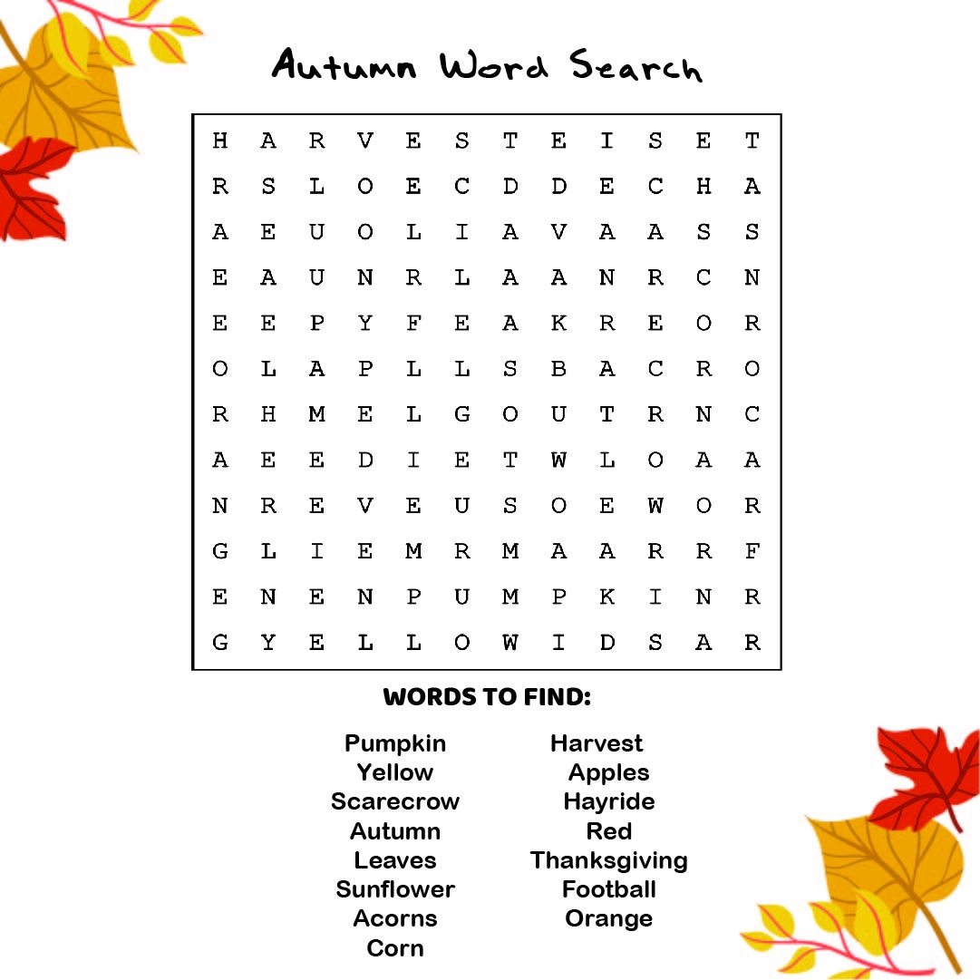 Fall Word Search Puzzles Printable Printable edu pe