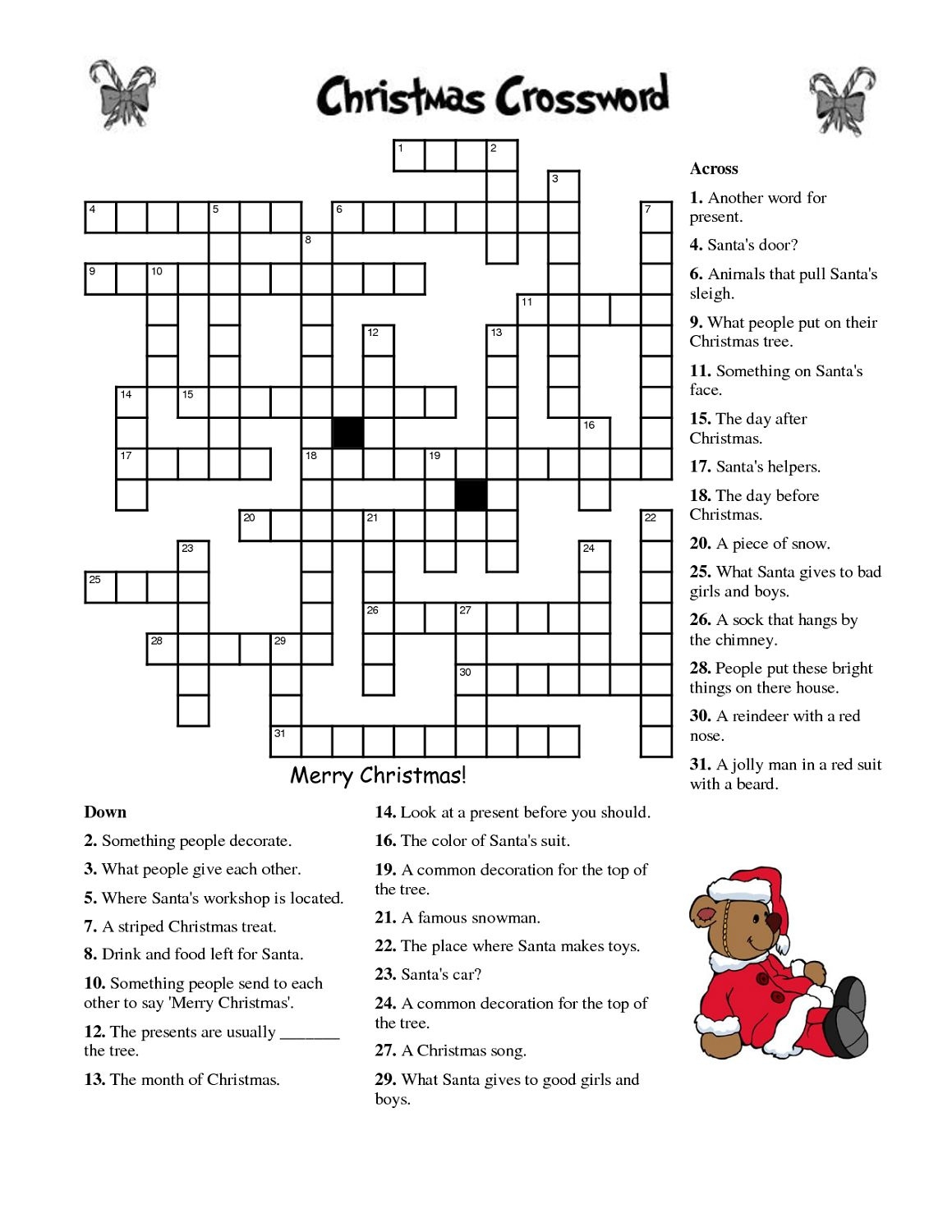 Free Christmas Crossword Puzzles Printable FREE Printable A Z