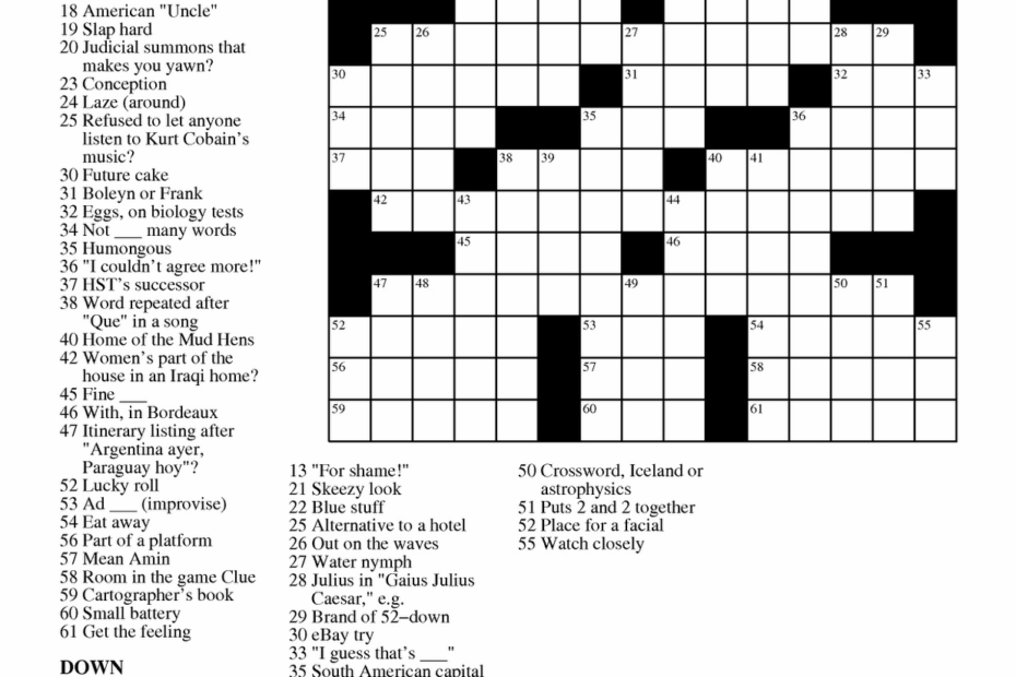 Free Large Print Crossword Puzzles Online Printable Crossword Puzzles