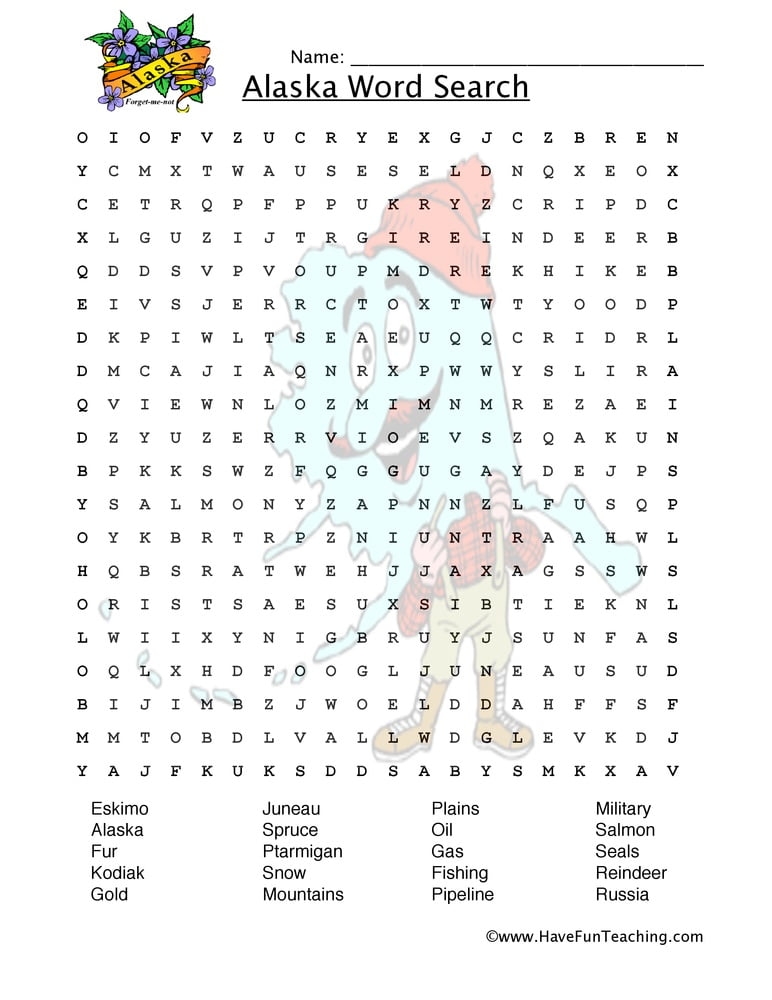 Free Printable Alaska Word Search Word Search Maker